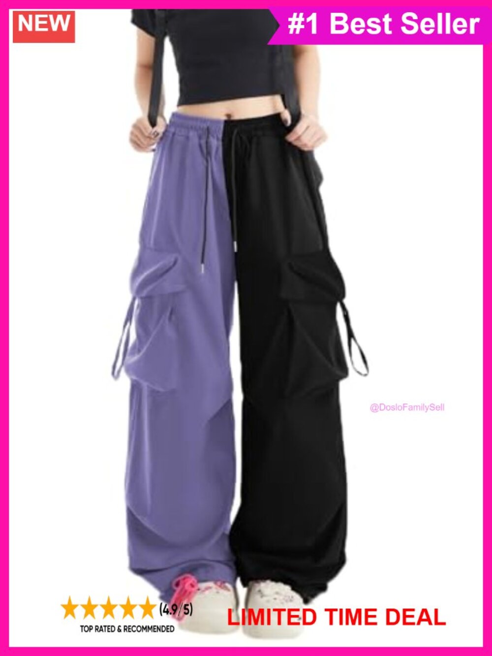 Women's Y2K Baggy Wide Leg Cargo Pants Drawstring High Waist Pockets